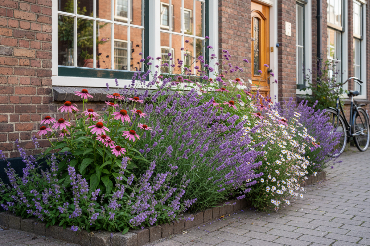 Geveltuin Borderpakket ZON met Lavendel, Echinacea, Nepeta, Verbena en Erigeron