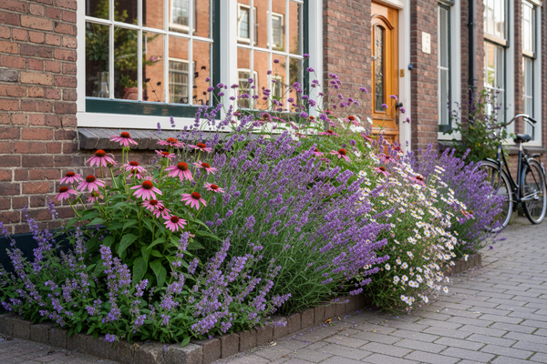 Geveltuin Borderpakket ZON met Lavendel, Echinacea, Nepeta, Verbena en Erigeron